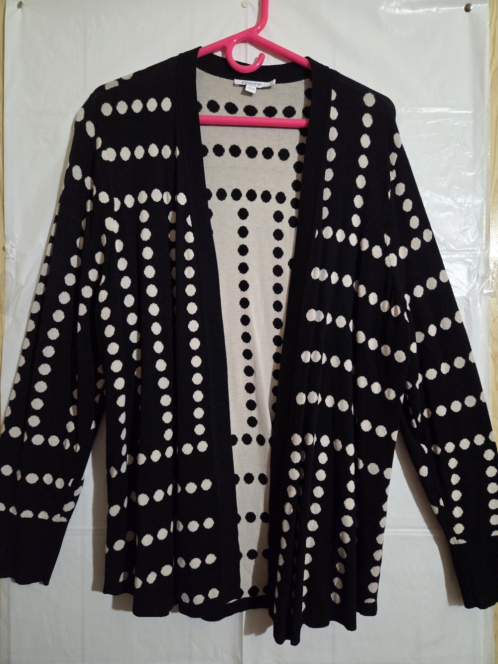 Chico's Black and White Polka Dot Open-Front Cardigan